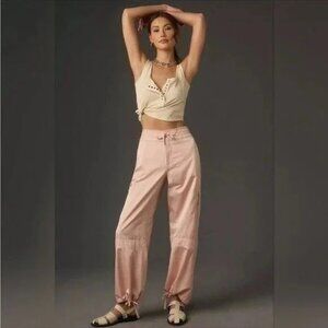 Pilcro Pink Parachute Cargo Wide Leg Gathered Hem Pants Sz 28T